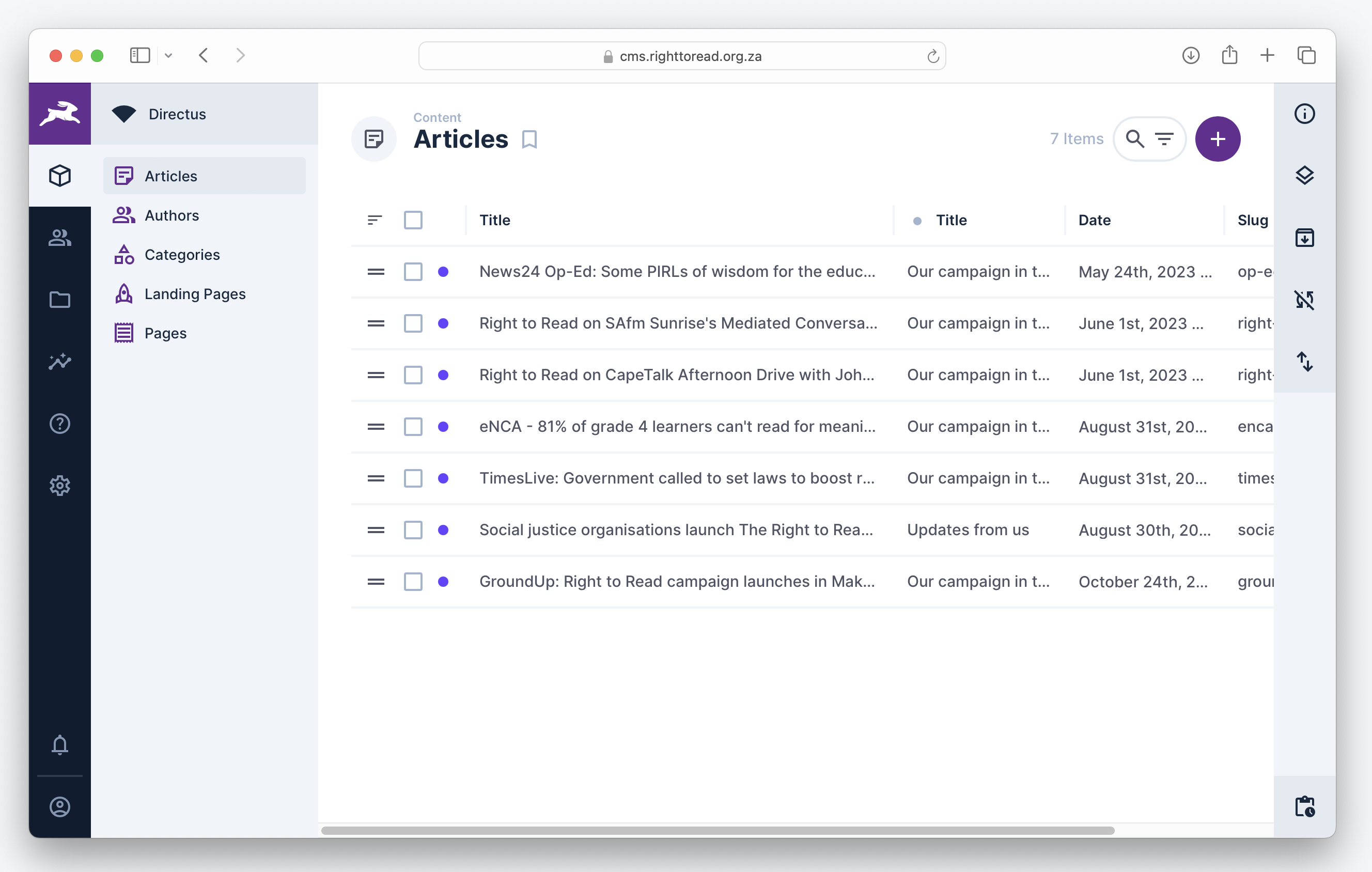 Screenshot of our CMS interface