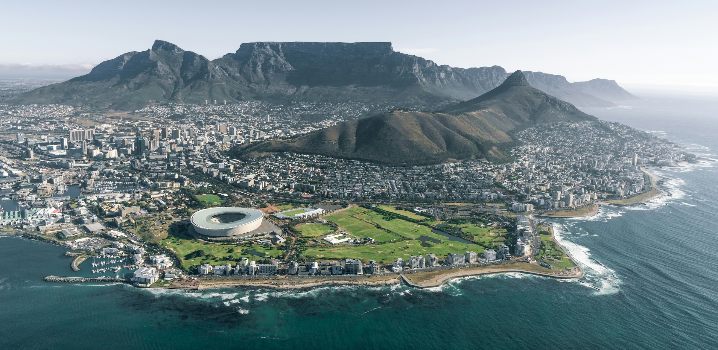Aerial view of Cape Town, Table Mountain and Green Point
